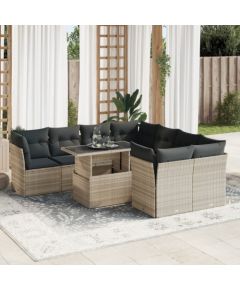 vidaXL 9-cz. zestaw mebli ogrodowych, poduszki, jasnoszary polirattan Dārza mēbeļu komplekti