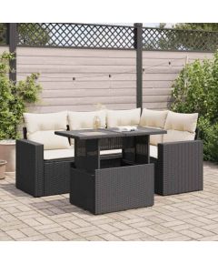 vidaXL 5-cz. zestaw wypoczynkowy do ogrodu, poduszki, czarny rattan PE Dārza mēbeļu komplekti