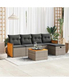 vidaXL 6-cz. zestaw mebli ogrodowych z poduszkami, szary, polirattan Dārza mēbeļu komplekti