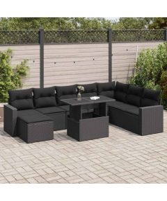 vidaXL 9-cz. zestaw wypoczynkowy do ogrodu, z poduszkami, czarny Dārza mēbeļu komplekti