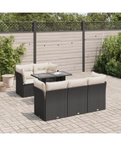 vidaXL 6-cz. zestaw mebli ogrodowych z poduszkami, czarny polirattan Dārza mēbeļu komplekti