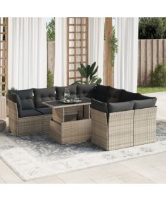 vidaXL 9-cz. zestaw mebli ogrodowych z poduszkami, szary, polirattan Dārza mēbeļu komplekti