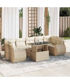 vidaXL 8-cz. zestaw mebli ogrodowych z poduszkami, beżowy, polirattan Dārza mēbeļu komplekti