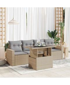 vidaXL 5-cz. zestaw mebli ogrodowych z poduszkami, beżowy, polirattan Dārza mēbeļu komplekti