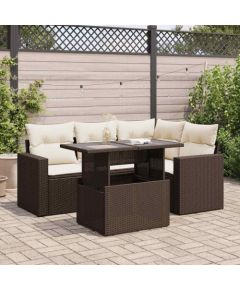 vidaXL 5-cz. zestaw mebli ogrodowych z poduszkami, brązowy, polirattan Dārza mēbeļu komplekti