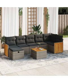 vidaXL 8-cz. zestaw mebli ogrodowych z poduszkami, szary, polirattan Dārza mēbeļu komplekti