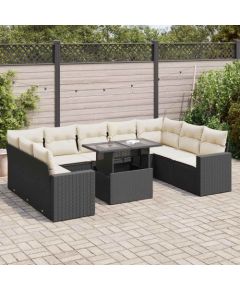 vidaXL 10-cz. zestaw wypoczynkowy do ogrodu, z poduszkami, czarny Dārza mēbeļu komplekti