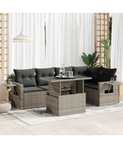 vidaXL 6-cz. zestaw mebli ogrodowych z poduszkami, szary, polirattan Dārza mēbeļu komplekti