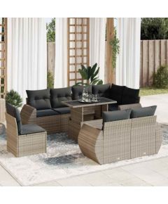 vidaXL 9-cz. zestaw mebli ogrodowych z poduszkami, szary, polirattan Dārza mēbeļu komplekti