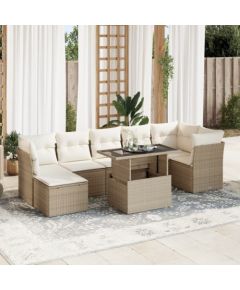 vidaXL 8-cz. zestaw mebli ogrodowych z poduszkami, beżowy, polirattan Dārza mēbeļu komplekti