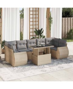 vidaXL 8-cz. zestaw mebli ogrodowych z poduszkami, beżowy, polirattan Dārza mēbeļu komplekti