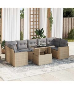 vidaXL 8-cz. zestaw mebli ogrodowych z poduszkami, beżowy, polirattan Dārza mēbeļu komplekti