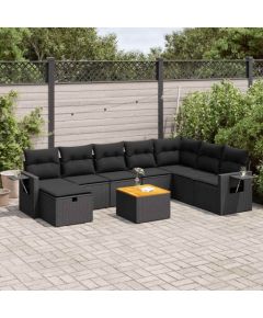 vidaXL 9-cz. zestaw wypoczynkowy do ogrodu, z poduszkami, czarny Dārza mēbeļu komplekti