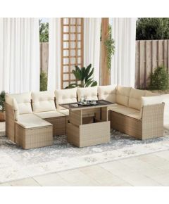 vidaXL 9-cz. zestaw mebli ogrodowych z poduszkami, beżowy, polirattan Dārza mēbeļu komplekti