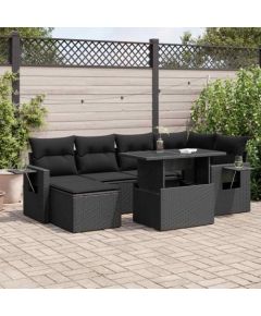 vidaXL 7-cz. zestaw wypoczynkowy do ogrodu, z poduszkami, czarny Dārza mēbeļu komplekti