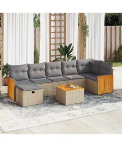 vidaXL 8-cz. zestaw mebli ogrodowych z poduszkami, beżowy, polirattan Dārza mēbeļu komplekti