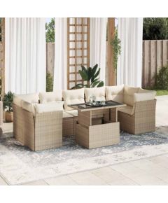 vidaXL 8-cz. zestaw mebli ogrodowych z poduszkami, beżowy, polirattan Dārza mēbeļu komplekti