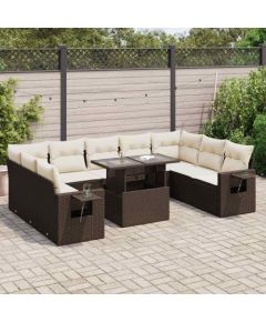 vidaXL 10-cz. zestaw mebli ogrodowych z poduszkami, brązowy polirattan Dārza mēbeļu komplekti