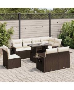 vidaXL 9-cz. zestaw mebli ogrodowych z poduszkami, brązowy, polirattan Dārza mēbeļu komplekti