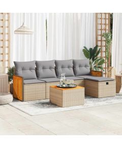 vidaXL 6-cz. zestaw mebli ogrodowych z poduszkami, beżowy, polirattan Dārza mēbeļu komplekti