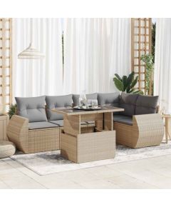 vidaXL 6-cz. zestaw mebli ogrodowych z poduszkami, beżowy, polirattan Dārza mēbeļu komplekti