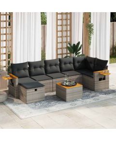 vidaXL 8-cz. zestaw mebli ogrodowych z poduszkami, szary, polirattan Dārza mēbeļu komplekti