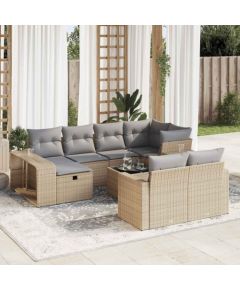 vidaXL 11-cz. zestaw mebli ogrodowych z poduszkami, beżowy, polirattan Dārza mēbeļu komplekti