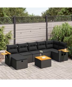 vidaXL 8-cz. zestaw wypoczynkowy do ogrodu, z poduszkami, czarny Dārza mēbeļu komplekti