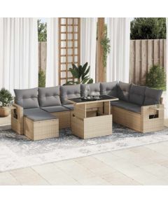 vidaXL 9-cz. zestaw mebli ogrodowych z poduszkami, beżowy, polirattan Dārza mēbeļu komplekti