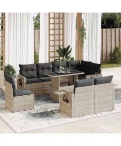 vidaXL vidaXL 9-cz. zestaw mebli ogrodowych, poduszki, jasnoszary polirattan Dārza mēbeļu komplekti
