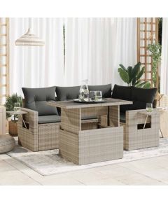 vidaXL vidaXL 5-cz. zestaw mebli do ogrodu, poduszki, jasnoszary rattan PE Dārza mēbeļu komplekti