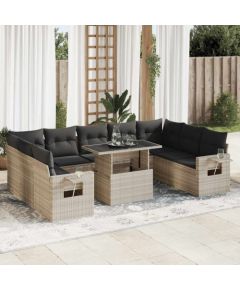 vidaXL vidaXL 10-cz. zestaw wypoczynkowy do ogrodu, z poduszkami, jasnoszary Dārza mēbeļu komplekti