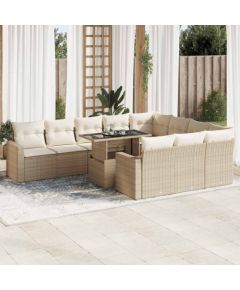 vidaXL vidaXL 11-cz. zestaw mebli ogrodowych z poduszkami, beżowy, polirattan Dārza mēbeļu komplekti