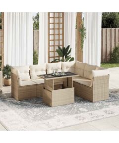 vidaXL vidaXL 7-cz. zestaw wypoczynkowy do ogrodu, z poduszkami, beżowy Dārza mēbeļu komplekti