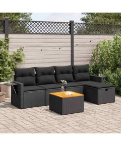 vidaXL vidaXL 6-cz. zestaw mebli ogrodowych z poduszkami, czarny polirattan Dārza mēbeļu komplekti