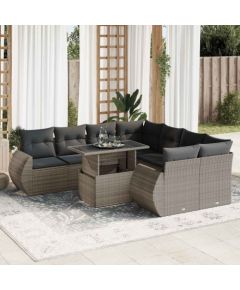 vidaXL vidaXL 9-cz. zestaw mebli ogrodowych z poduszkami, szary, polirattan Dārza mēbeļu komplekti