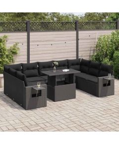 vidaXL vidaXL 10-cz. zestaw wypoczynkowy do ogrodu, z poduszkami, czarny Dārza mēbeļu komplekti