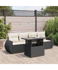 vidaXL vidaXL 5-cz. zestaw wypoczynkowy do ogrodu, poduszki, czarny rattan PE Dārza mēbeļu komplekti