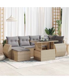 vidaXL vidaXL 7-cz. zestaw wypoczynkowy do ogrodu, z poduszkami, beżowy Dārza mēbeļu komplekti