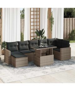 vidaXL vidaXL 8-cz. zestaw mebli ogrodowych z poduszkami, szary, polirattan Dārza mēbeļu komplekti