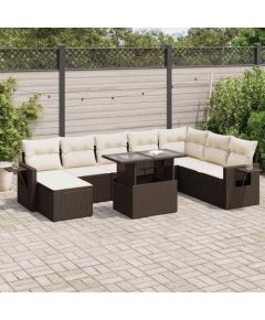 vidaXL vidaXL 9-cz. zestaw mebli ogrodowych z poduszkami, brązowy, polirattan Dārza mēbeļu komplekti