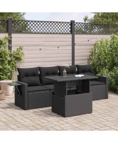 vidaXL vidaXL 5-cz. zestaw wypoczynkowy do ogrodu, poduszki, czarny rattan PE Dārza mēbeļu komplekti