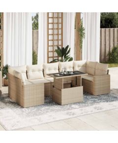 vidaXL vidaXL 8-cz. zestaw mebli ogrodowych z poduszkami, beżowy, polirattan Dārza mēbeļu komplekti