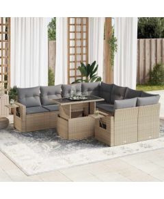 vidaXL vidaXL 9-cz. zestaw mebli ogrodowych z poduszkami, beżowy, polirattan Dārza mēbeļu komplekti