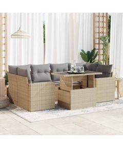 vidaXL vidaXL 7-cz. zestaw wypoczynkowy do ogrodu, z poduszkami, beżowy Dārza mēbeļu komplekti