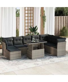 vidaXL vidaXL 9-cz. zestaw mebli ogrodowych z poduszkami, szary, polirattan Dārza mēbeļu komplekti