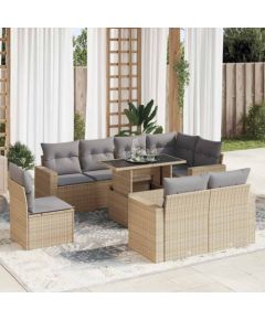 vidaXL vidaXL 9-cz. zestaw mebli ogrodowych z poduszkami, beżowy, polirattan Dārza mēbeļu komplekti