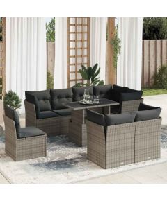 vidaXL vidaXL 9-cz. zestaw mebli ogrodowych z poduszkami, szary, polirattan Dārza mēbeļu komplekti