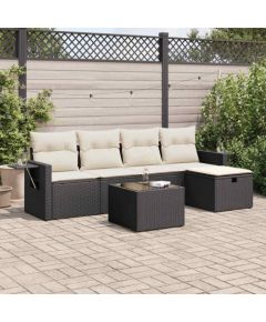 vidaXL vidaXL 6-cz. zestaw mebli ogrodowych z poduszkami, czarny polirattan Dārza mēbeļu komplekti