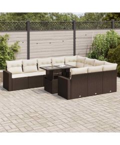 vidaXL vidaXL 11-cz. zestaw mebli ogrodowych z poduszkami, brązowy, rattan PE Dārza mēbeļu komplekti